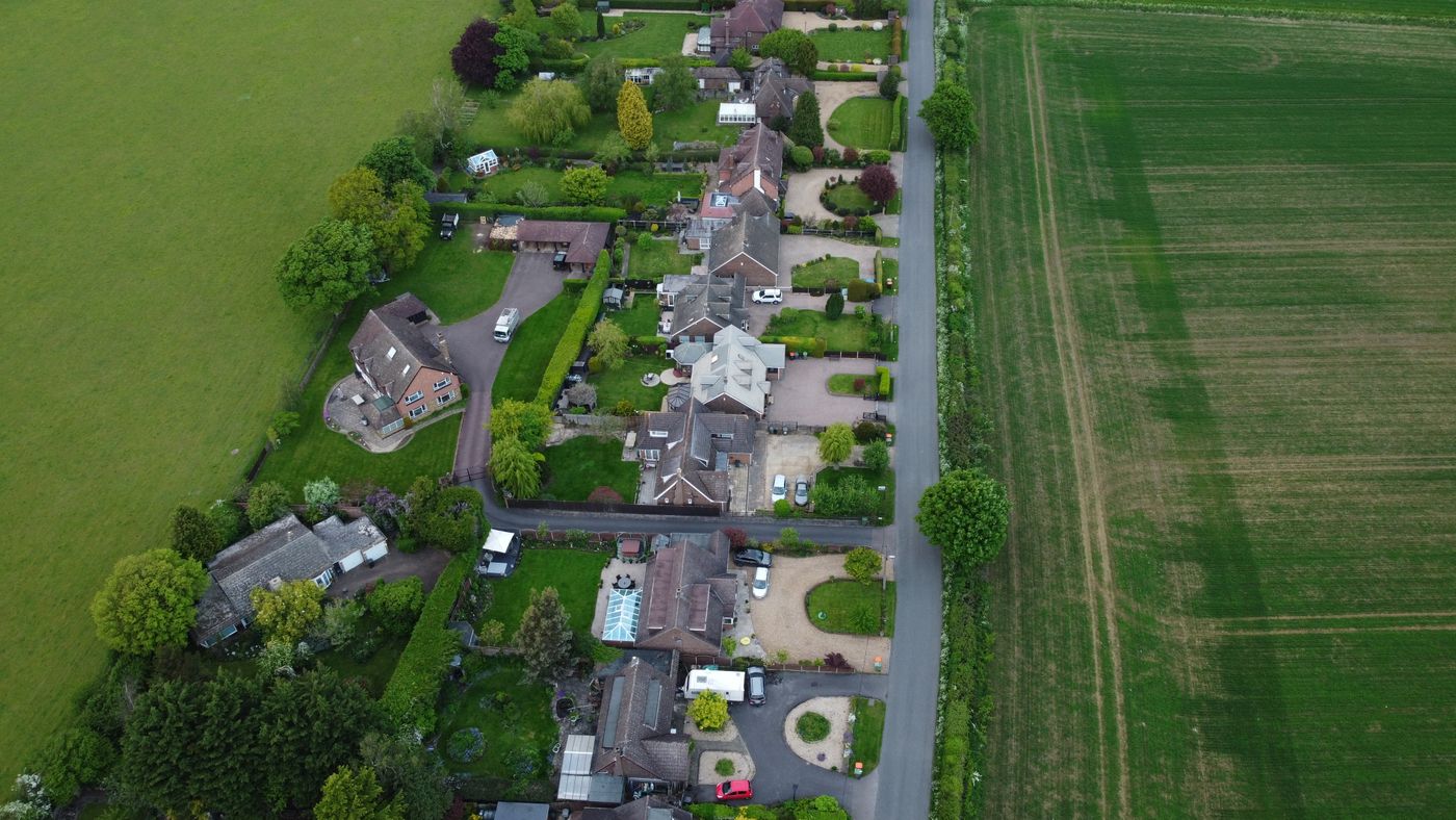 Rows of British residential rooftops from above